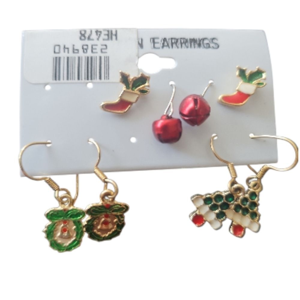 Set Of 4 Festive Holiday Earrings Christmas